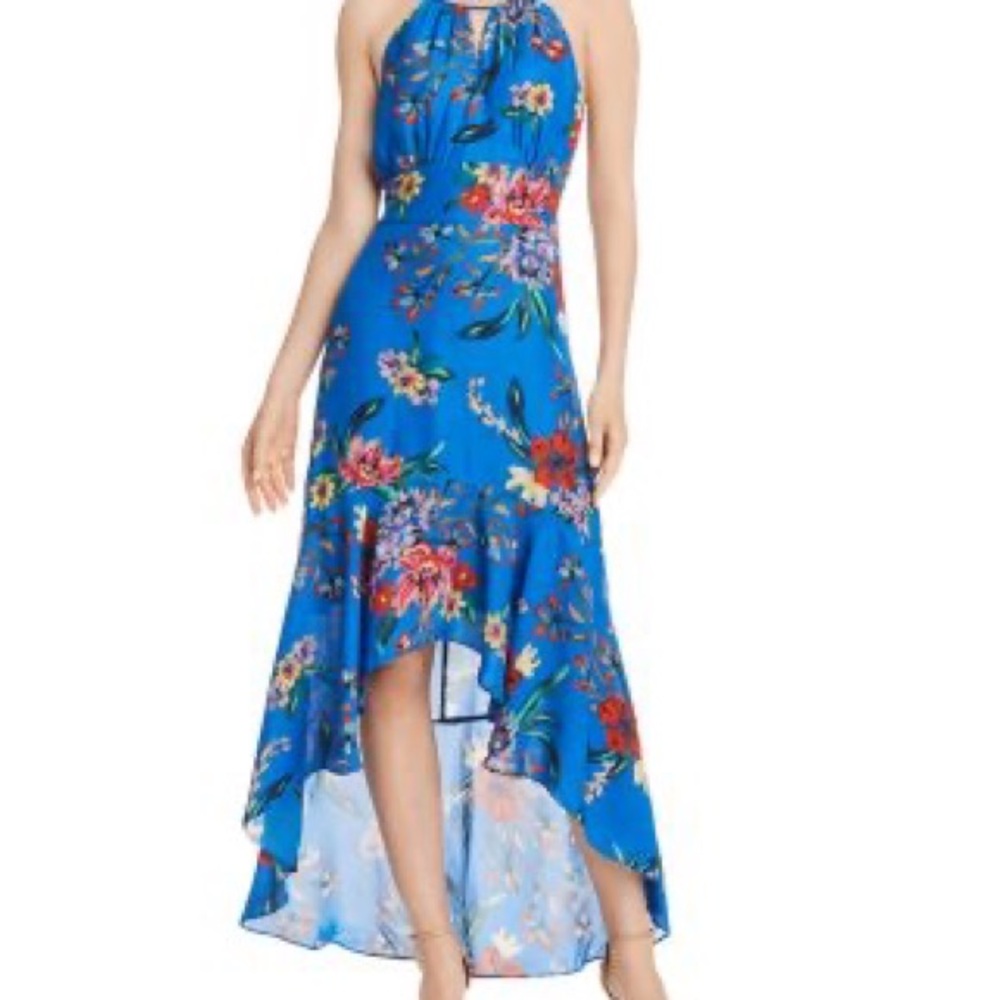 Parker Blue Red Asymmetrical Halter Sundress
